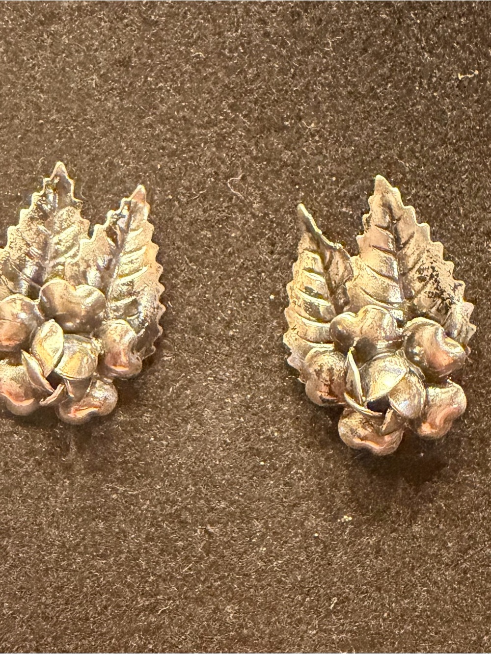 Vintage Sterling Silver Floral Leaf Screw Back Earrings
